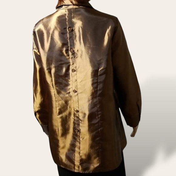 NWOT Lily Moss Shirt Button Down Festive Party / Sz P/M / Copper-coloured - Picture 3 of 16